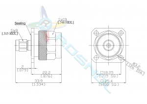 SMA Plug (Male) to N Plug (Male) Panel Receptacle 4 Hole Flange Adaptor
