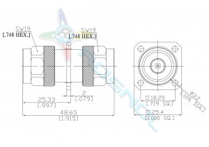 N Plug (Male) to N Plug (Male) Panel Receptacle 4 Hole Flange Adaptor